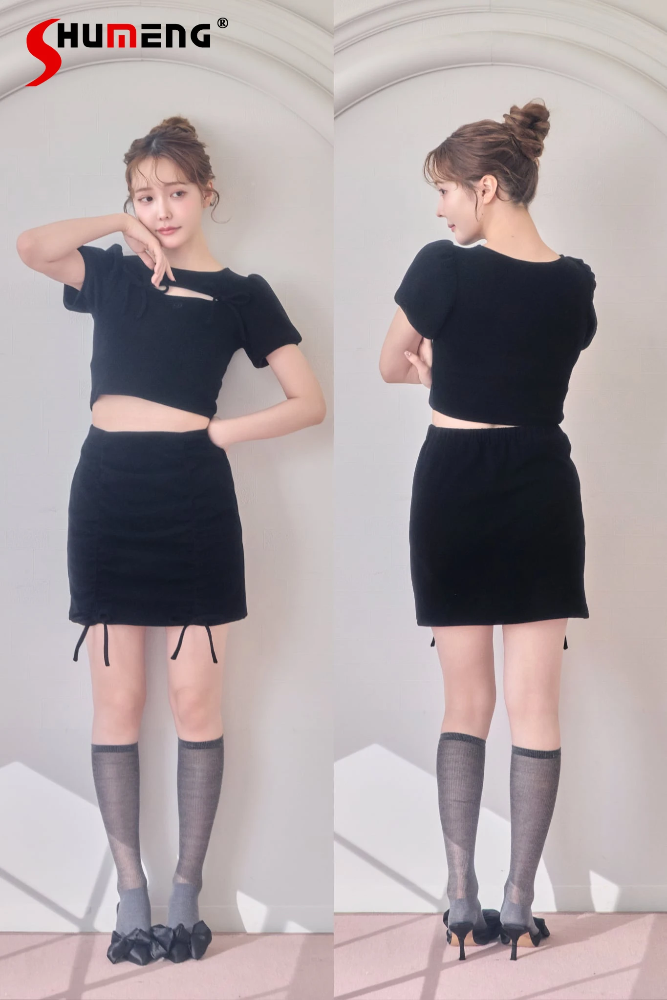 Japanese DR Celebrity Sexy 2PCS Set Crew Neck Bubble Sleeves Lace Up Short Tops High Waist Slim Mini Skirts Two Piece Set Women
Japanese DR Celebrity Sexy 2PCS Set Crew Neck Bubble Sleeves Lace Up Short Tops High Waist Slim Mini Skirts Two Piece Set Women