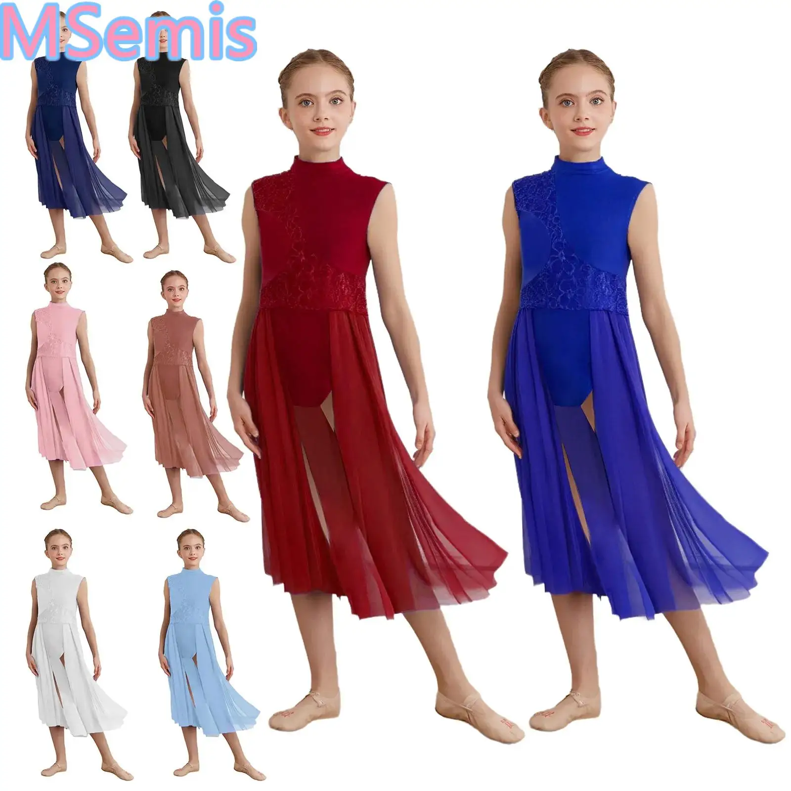 Kids Girls Patchwork Dance Dress Lyrical Floral Lace Mock Neck Cutout Back Sleeveless Leotard Dress for Performance
Kids Girls Patchwork Dance Dress Lyrical Floral Lace Mock Neck Cutout Back Sleeveless Leotard Dress for Performance