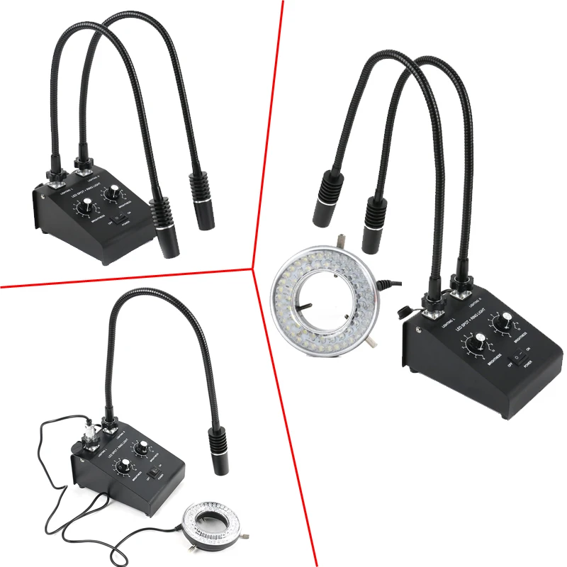 Microscope Adjustable Optical Fiber Cold Spot Light Gooseneck Double Lamp Spot Lighting Microscopy 60 LED Ring Light Illuminator