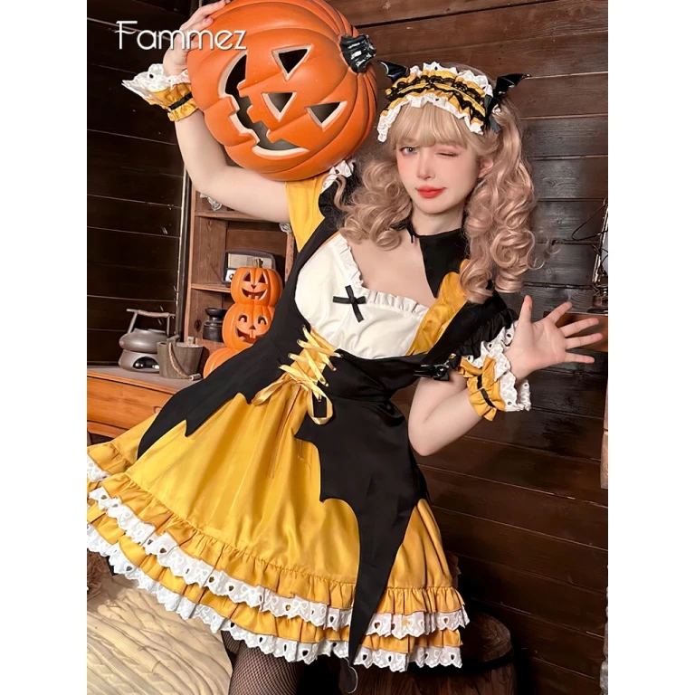 Очаровательный костюм горничной на Хэллоуин, косплей, наряд ведьмы, маленький Дьявили, Лолита Доктор, милая юбка с тыквой, ансамбль 
Очаровательный костюм горничной на Хэллоуин, косплей, наряд ведьмы, маленький Дьявили, Лолита Доктор, милая юбка с тыквой, ансамбль