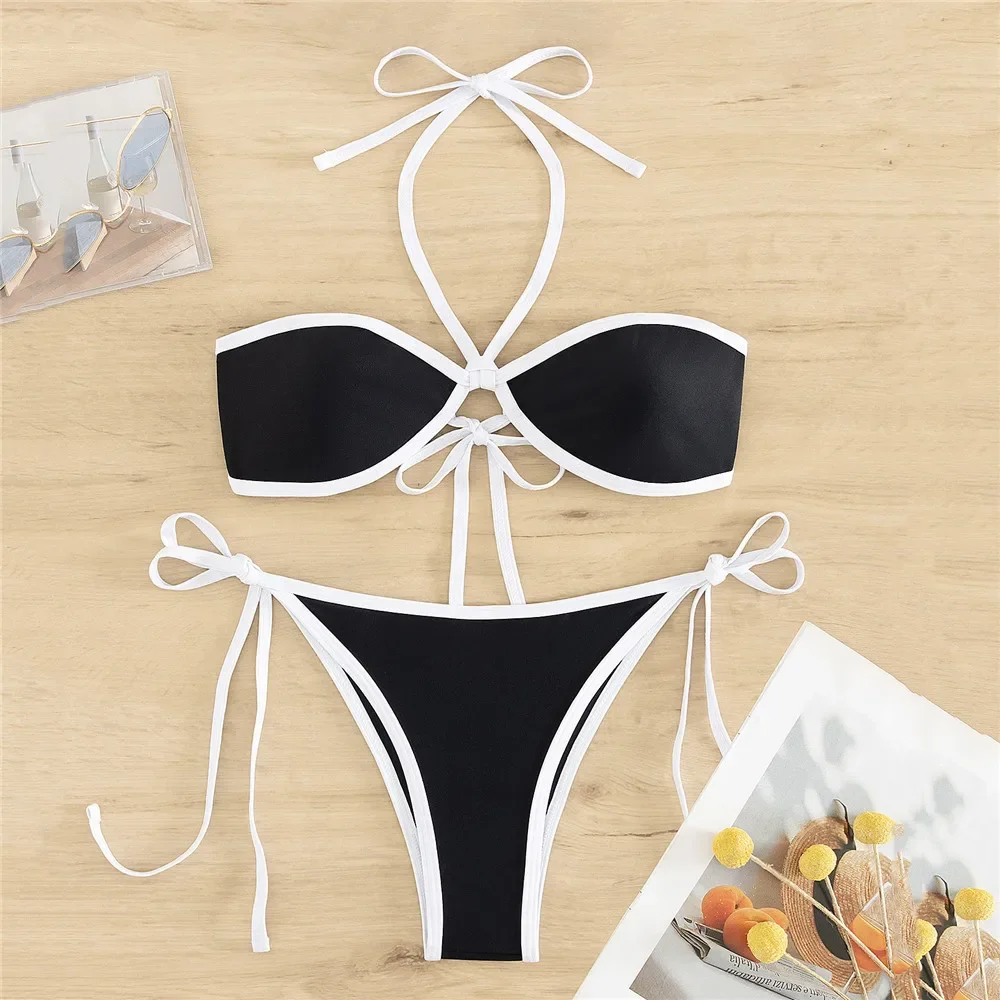 Black Halter String Micro Thong Bikini Contrast Edge Swimwear Sexy Swimsuit Women 2025 Bathing Swimming Suit Bikinis Sets Mujer
Black Halter String Micro Thong Bikini Contrast Edge Swimwear Sexy Swimsuit Women 2025 Bathing Swimming Suit Bikinis Sets Mujer