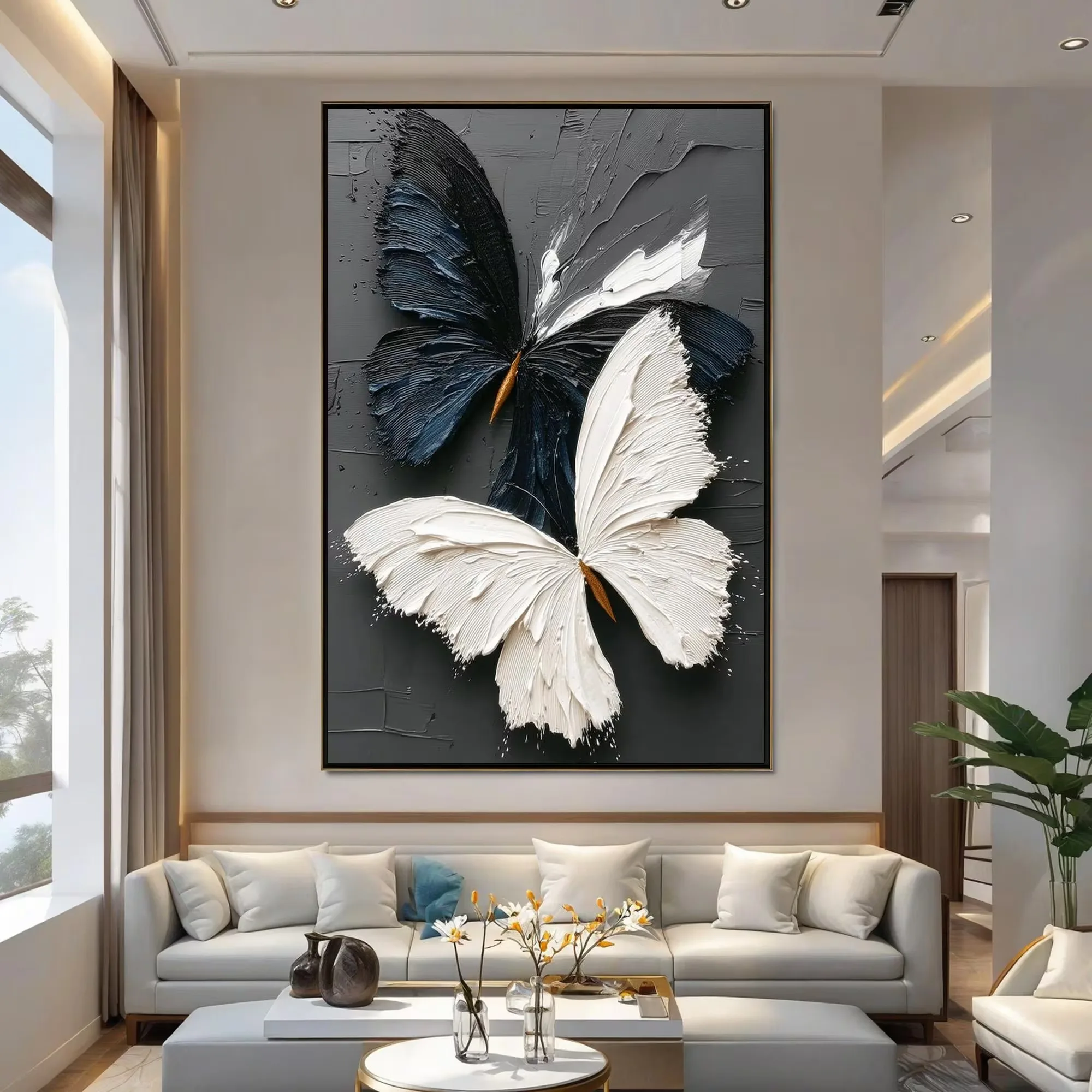 Minimalist butterfly black and white oil painting poster,large-size abstract textured canvas,impasto technique,home decoration.
Minimalist butterfly black and white oil painting poster,large-size abstract textured canvas,impasto technique,home decoration.