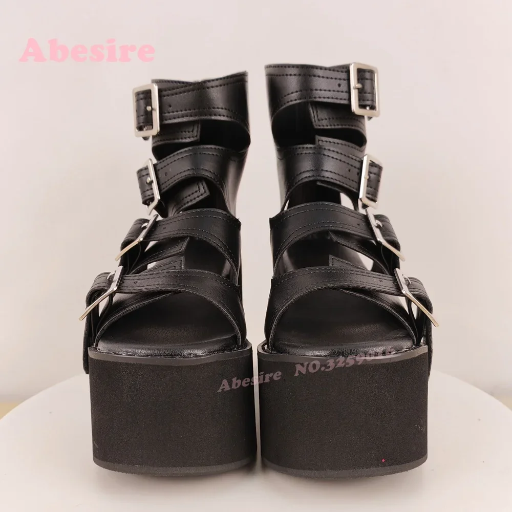 Peep Toe Cut-Out Side Air Women's Sandals Black Buckled Platform Sandals Wedges High Heels Glossy Solid Summer Shoes Elegant
Peep Toe Cut-Out Side Air Women's Sandals Black Buckled Platform Sandals Wedges High Heels Glossy Solid Summer Shoes Elegant