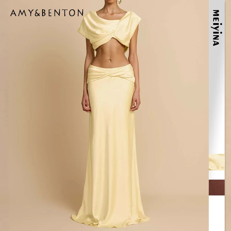 2026 Spring Summer New Sexy Women's Long Dress Set European American Design Ruched Splicing Sexy Short Top Skirt Sets Ladies
2026 Spring Summer New Sexy Women's Long Dress Set European American Design Ruched Splicing Sexy Short Top Skirt Sets Ladies