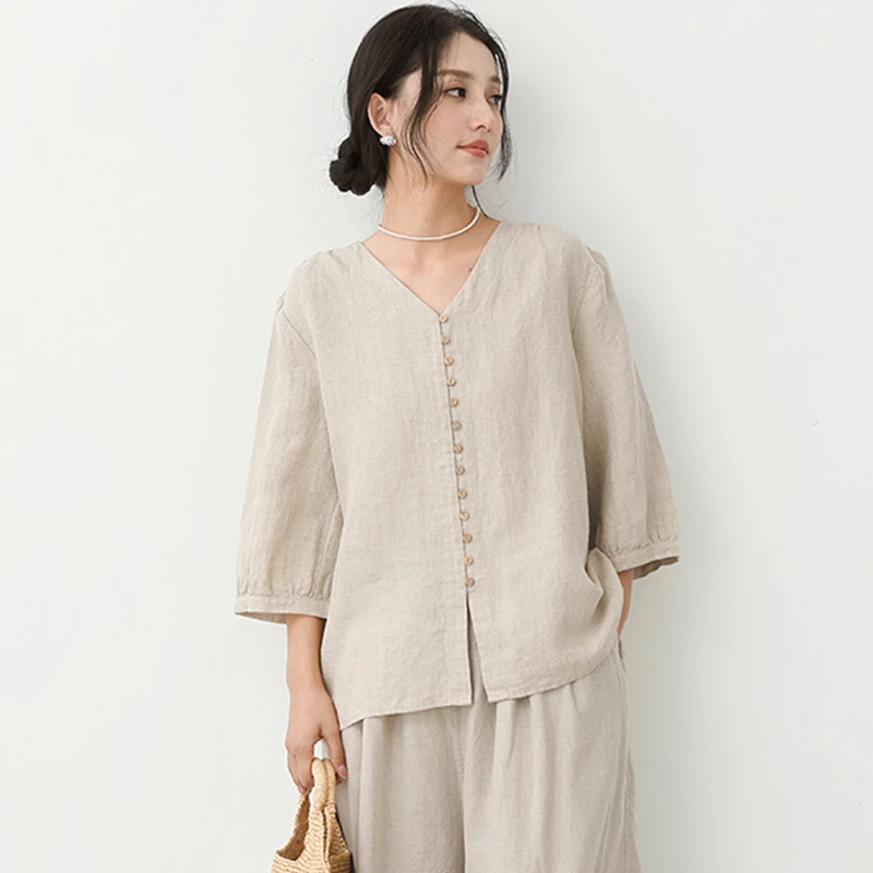 100% Linen Women Casual Shirt New 2026 Summer Vintage Style V-neck Solid Color Loose Comfortable Female Tops Shirts M2676
100% Linen Women Casual Shirt New 2026 Summer Vintage Style V-neck Solid Color Loose Comfortable Female Tops Shirts M2676