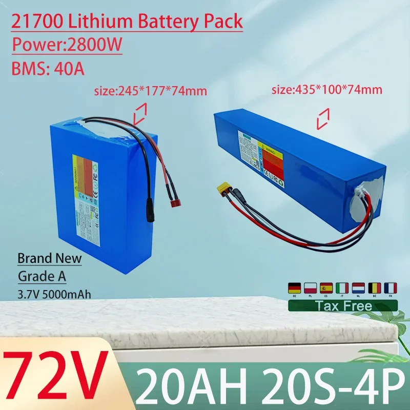 72V 20Ah 21700 20S4P Lithium Ion Battery Pack 2800W Power Tool Batteries Outdoor Backup Batteries With 40A BMS+84V 5A charger
72V 20Ah 21700 20S4P Lithium Ion Battery Pack 2800W Power Tool Batteries Outdoor Backup Batteries With 40A BMS+84V 5A charger