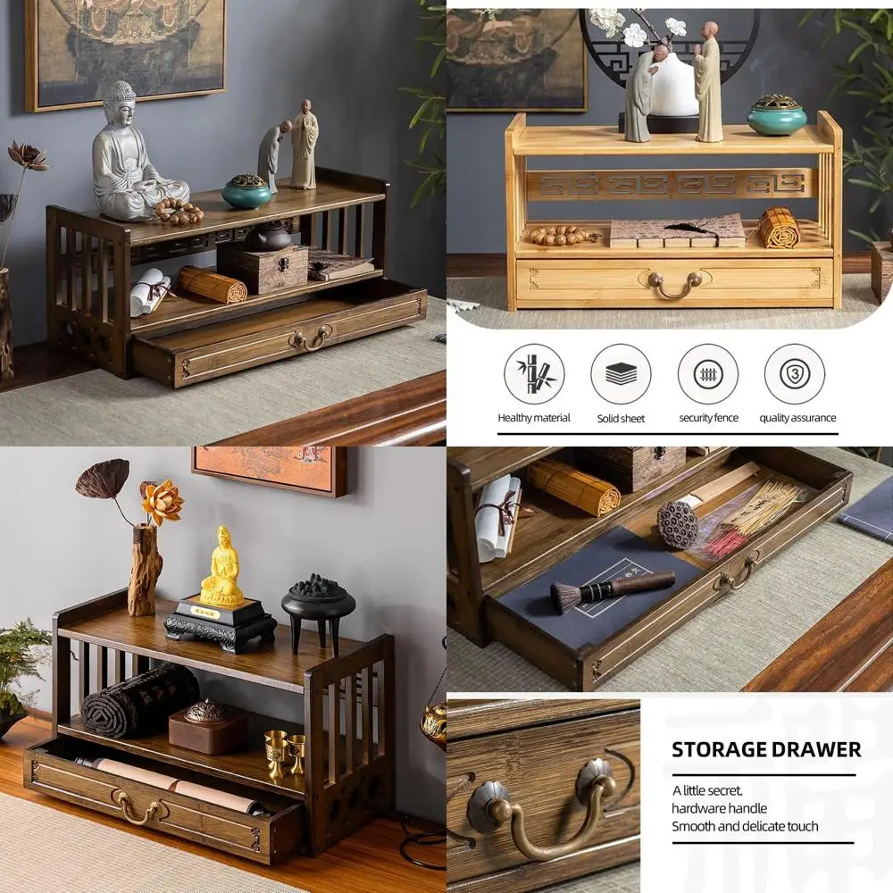 Bamboo 2-Tier Meditation Table with Drawers for Japanese Tatami Seating
Bamboo 2-Tier Meditation Table with Drawers for Japanese Tatami Seating