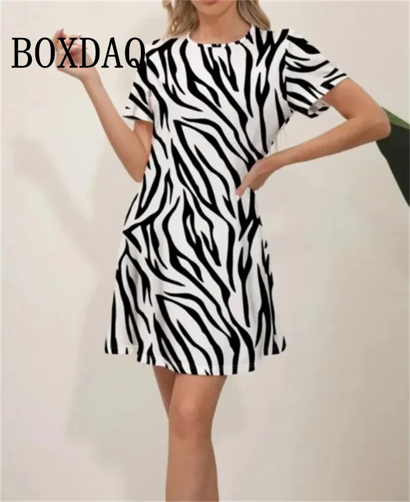 2024 Spring Summer New Ladies Elegant Fashion Casual Dress Zebra Stripe Printed Short Sleeve Round Neck Mini Office Ladies Dress
2024 Spring Summer New Ladies Elegant Fashion Casual Dress Zebra Stripe Printed Short Sleeve Round Neck Mini Office Ladies Dress