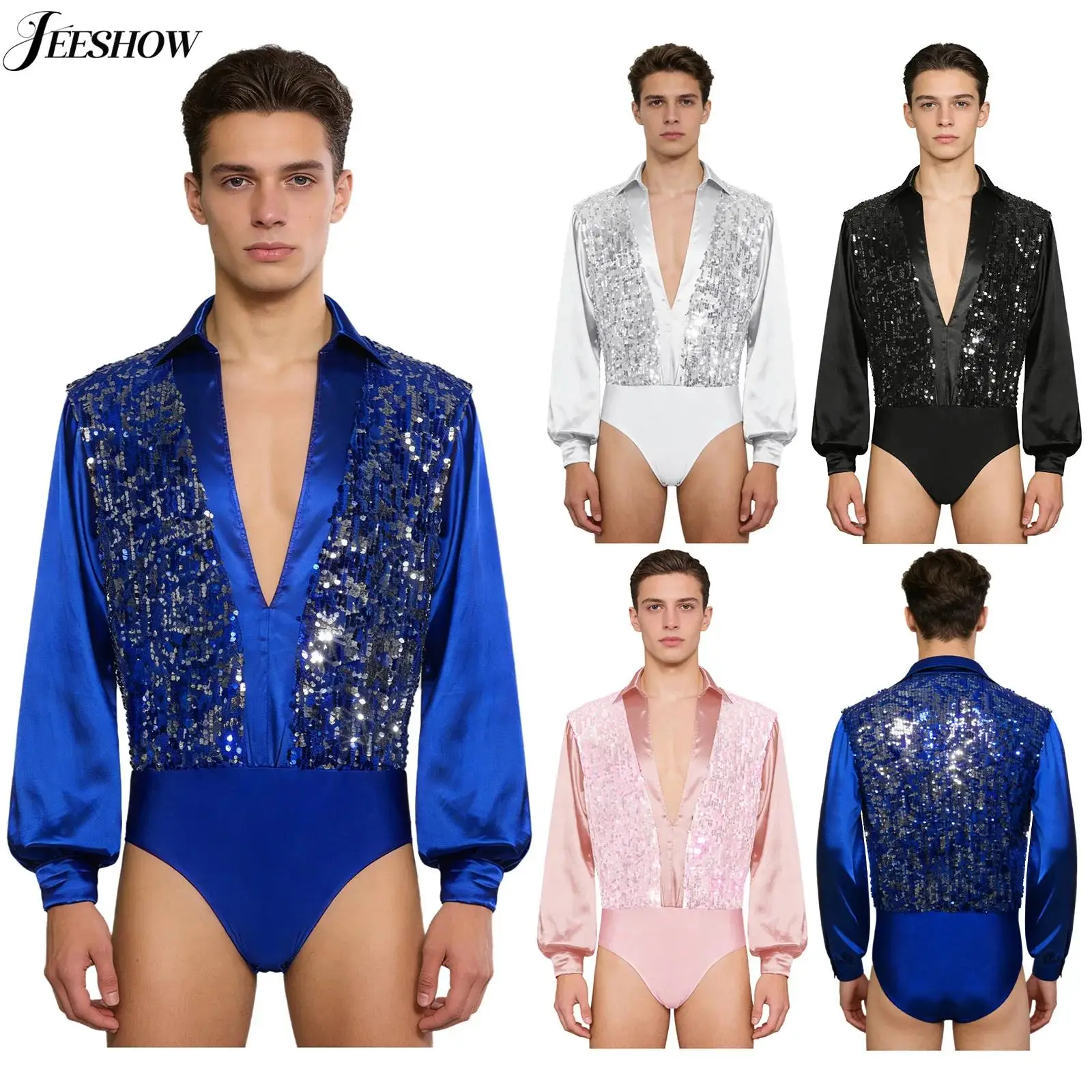 Mens Latin Dance Bodysuit Latin Jazz Dance Performance Costume Sequin Patchwork Deep V Neck Long Sleeve Leotard Dancewear
Mens Latin Dance Bodysuit Latin Jazz Dance Performance Costume Sequin Patchwork Deep V Neck Long Sleeve Leotard Dancewear