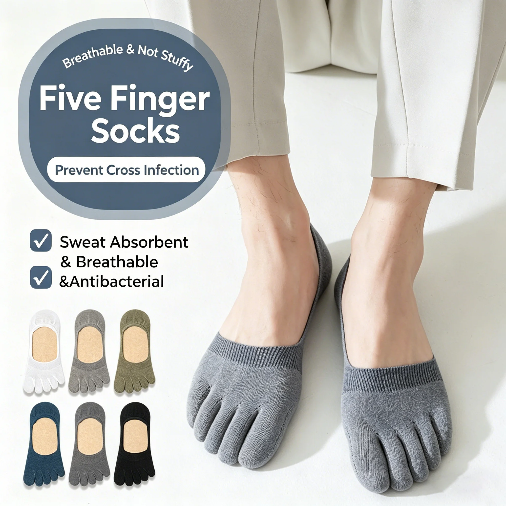 6 Pairs Summer Men's Five Finger No Show Socks Breathable Antibacterial Deodorant Cotton Solid Color Invisible Toe Socks
6 Pairs Summer Men's Five Finger No Show Socks Breathable Antibacterial Deodorant Cotton Solid Color Invisible Toe Socks