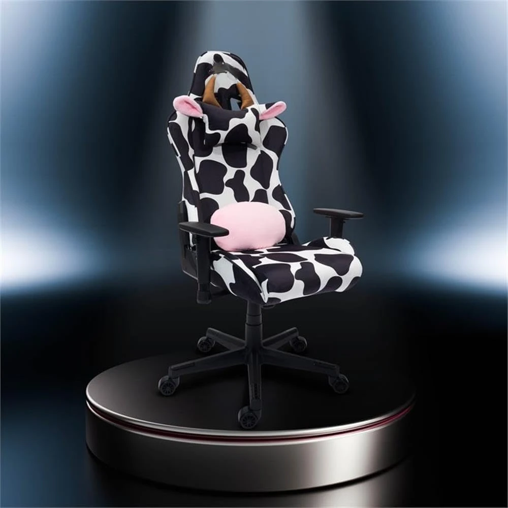 Gaming Chair, High-Quality Cow Print Fabric Series Black/White, Pink Ears + Brown Horns, Velvet Fabric, Computer Chair
Gaming Chair, High-Quality Cow Print Fabric Series Black/White, Pink Ears + Brown Horns, Velvet Fabric, Computer Chair