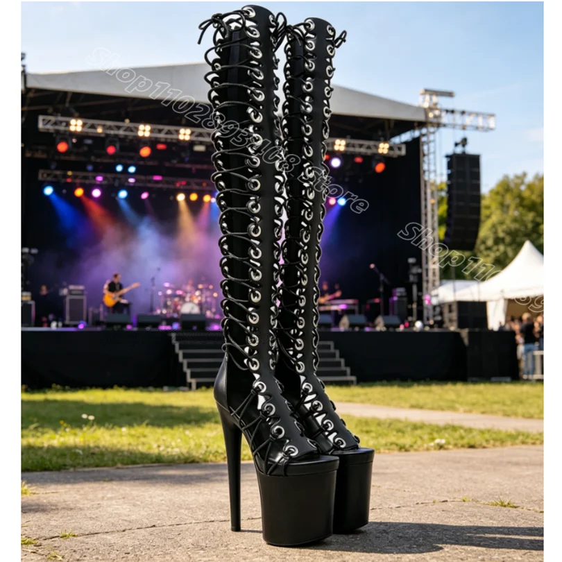 Black Lace up Sexy Over Knee Boots Open Toe Solid Zipper Stylish Summer Performance Women Dancing Sexy Boots Zapatos Para Mujere
Black Lace up Sexy Over Knee Boots Open Toe Solid Zipper Stylish Summer Performance Women Dancing Sexy Boots Zapatos Para Mujere