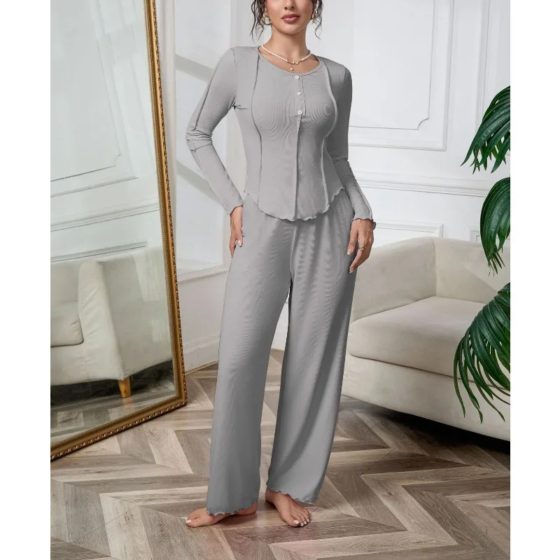 Krismile Solid Color Pajama Sets for Woman 2025 Irregular Button Tops Ruffles Full-length Pants Homewear Breathable Pyjama Suit
Krismile Solid Color Pajama Sets for Woman 2025 Irregular Button Tops Ruffles Full-length Pants Homewear Breathable Pyjama Suit