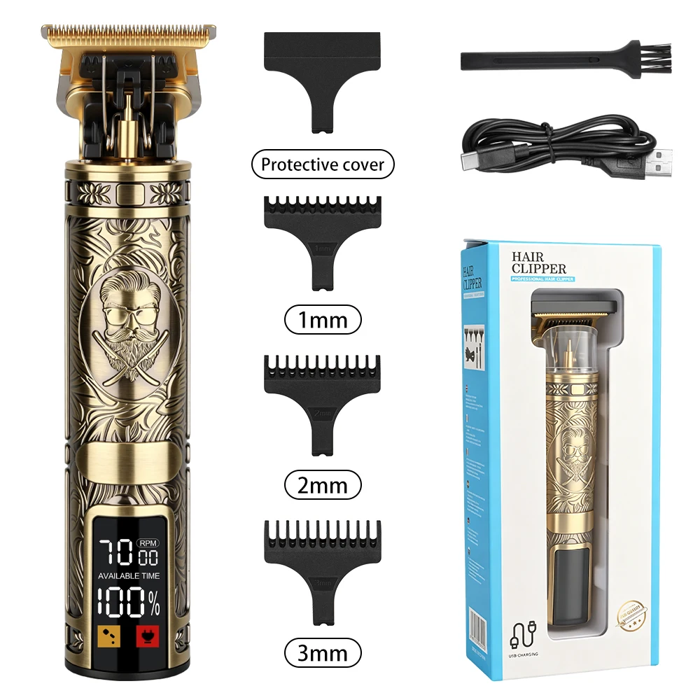 Vintage LCD Hair Trimmer USB Rechargeable Barber Clipper with 1/2/3mm Guide Combs for Beard Hair Cutting
Vintage LCD Hair Trimmer USB Rechargeable Barber Clipper with 1/2/3mm Guide Combs for Beard Hair Cutting
