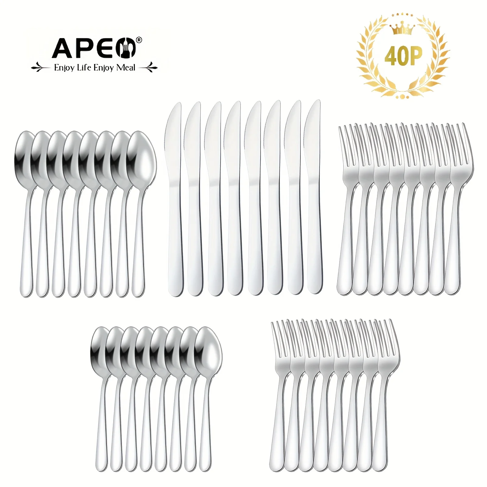 40pcs Modern Stainless Steel Tableware Set - Includes Knife, Fork, Spoon - Mirror Polished - Dishwasher Safe - Perfect for Dinner and Restaurant Supplies
40pcs Modern Stainless Steel Tableware Set - Includes Knife, Fork, Spoon - Mirror Polished - Dishwasher Safe - Perfect for Dinner and Restaurant Supplies