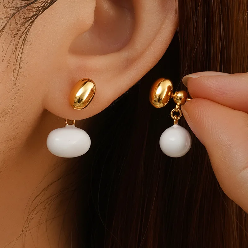 Copper Metal Bean Drop Glaze Pearl Earrings For Women Elegant Gold Glaze Oval Earrings Jewelry Gift
Copper Metal Bean Drop Glaze Pearl Earrings For Women Elegant Gold Glaze Oval Earrings Jewelry Gift