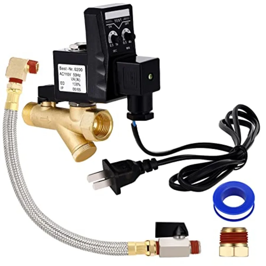 Bonuci Air Compressor Automatic Drain Valve Electronic and Tank Drain Integrated Valve Assembly Kit with Braided Steel Hose 1/4
Bonuci Air Compressor Automatic Drain Valve Electronic and Tank Drain Integrated Valve Assembly Kit with Braided Steel Hose 1/4
