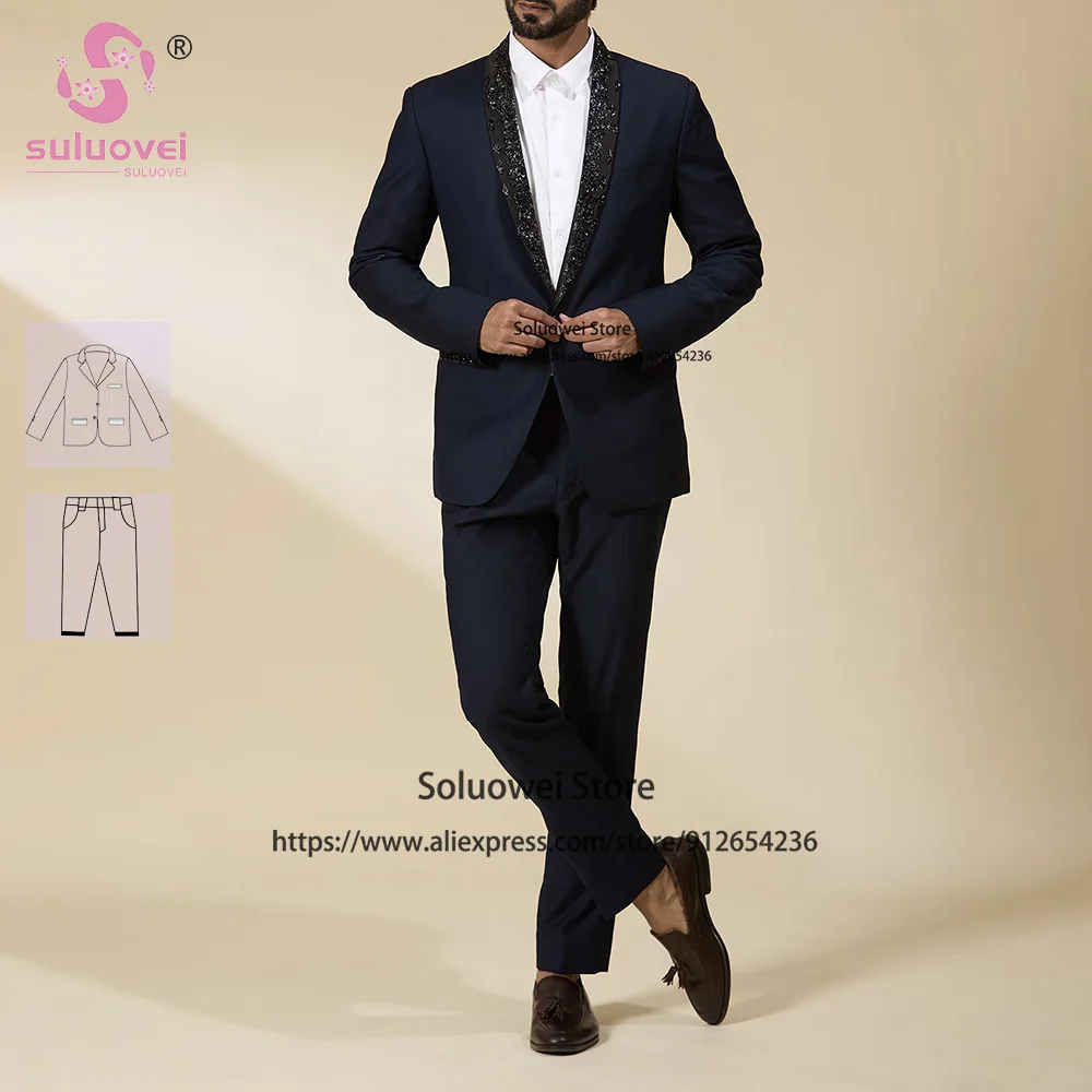 Luxury Jacquard Collar Suits For Men Elegant Slim Fit 2 Pieces Jacket Pants Set Formal Grooms Wedding Shawl Lapel Tuxedos Blazer
Luxury Jacquard Collar Suits For Men Elegant Slim Fit 2 Pieces Jacket Pants Set Formal Grooms Wedding Shawl Lapel Tuxedos Blazer