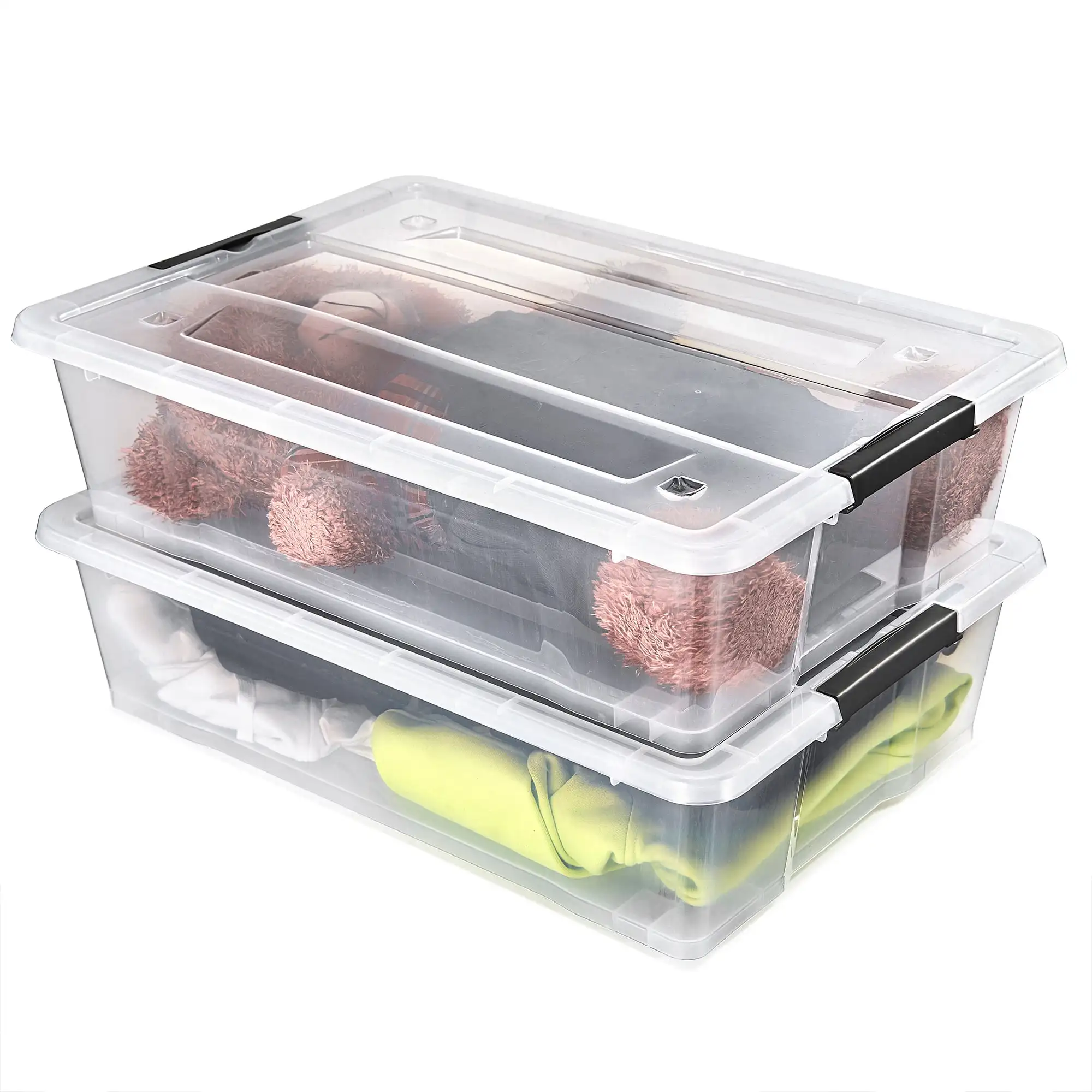 2 Pack 40qt Clear Underbed Stackable Storage Bins with Lids and Handles - Versatile storage for Clothing, Bedding, and more
2 Pack 40qt Clear Underbed Stackable Storage Bins with Lids and Handles - Versatile storage for Clothing, Bedding, and more