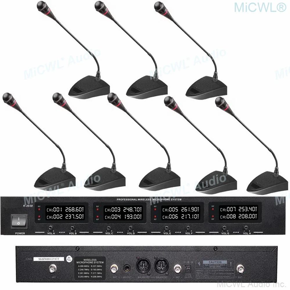 MiCWL Digital Wireless 8 Desktop Gooseneck Conference Microphone System Meeting Room 8 Table Speaking Unit Set