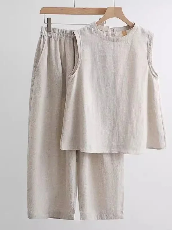 Льняной жилет трапециевидной формы, футболка, женский летний комплект, свободный топ маленького размера, брюки, комплект из двух предметов, базовый цвет
Льняной жилет трапециевидной формы, футболка, женский летний комплект, свободный топ маленького размера, брюки, комплект из двух предметов, базовый цвет
