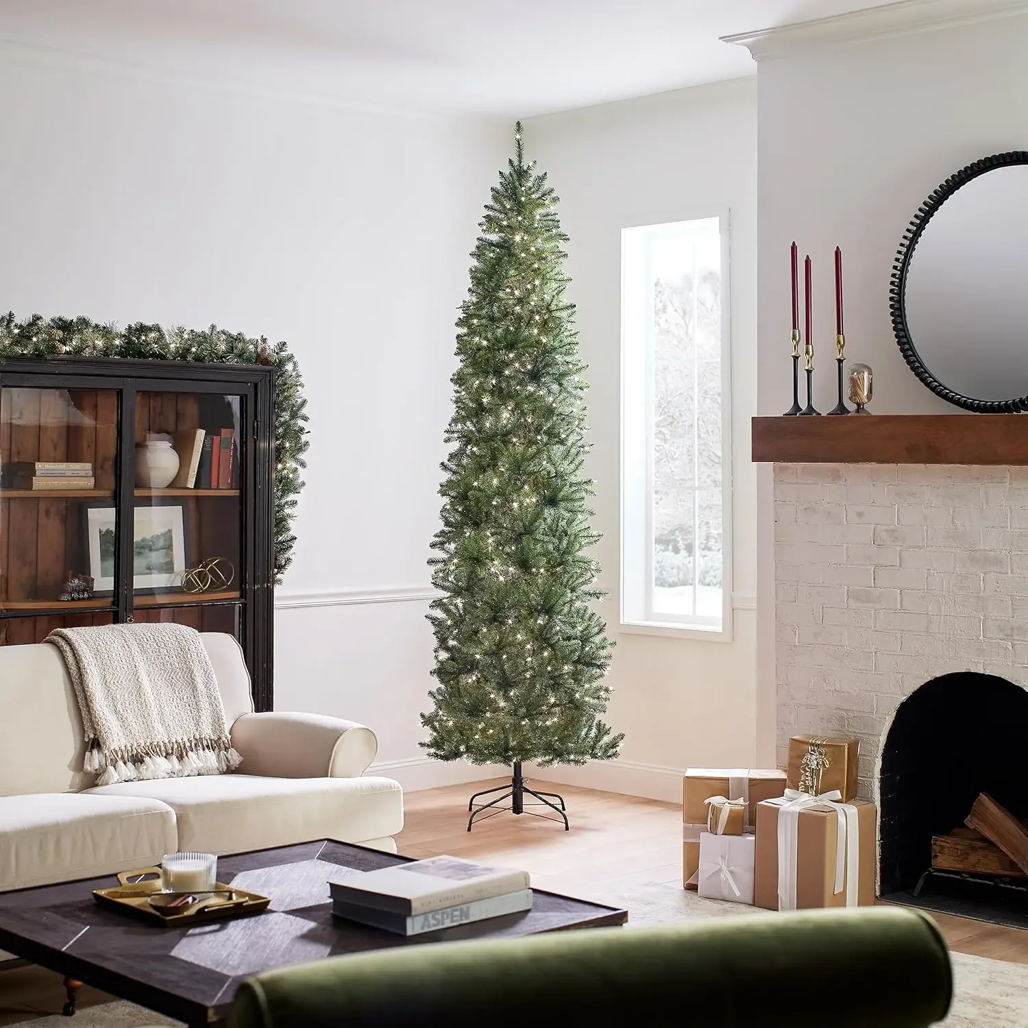 Artificial Pre-Lit Slim Christmas Tree, Green, Kingswood Fir, 500 White Lights, Includes Sturdy Stand, Fire Resistant, 9 Feet
Artificial Pre-Lit Slim Christmas Tree, Green, Kingswood Fir, 500 White Lights, Includes Sturdy Stand, Fire Resistant, 9 Feet