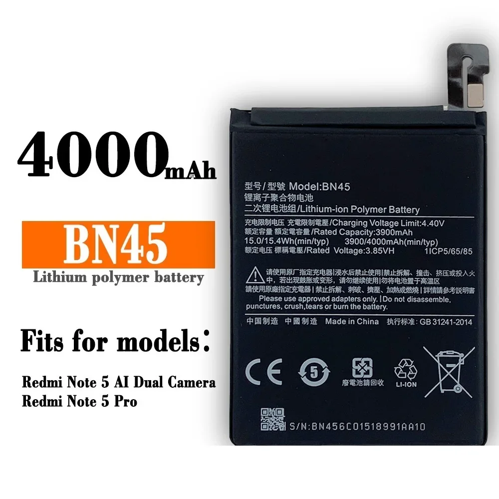 100% Orginal BN45 4000mAh Battery For Xiaomi Redmi Note 5 Pro & Redmi Note 5 AI Dual Camera Phone Replacement Batteries + Tools
100% Orginal BN45 4000mAh Battery For Xiaomi Redmi Note 5 Pro & Redmi Note 5 AI Dual Camera Phone Replacement Batteries + Tools