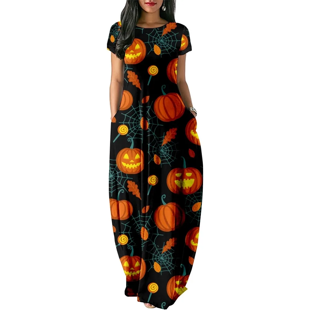 Halloween Pumpkin Print Women Casual Short Sleeve Dress Loose Long Double Pocket Beach Vacation Woman Dress
Halloween Pumpkin Print Women Casual Short Sleeve Dress Loose Long Double Pocket Beach Vacation Woman Dress