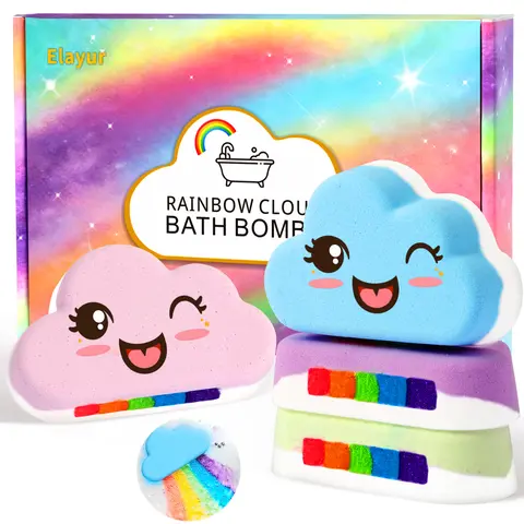 Rainbow Bath Bombs for Kids, Handmade 4 Pcs Kids Bath Bombs Gift Set for Girls Teens Toddler Rainbow Bubble Fizzy