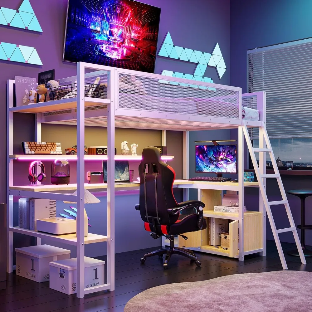 Metal Twin Size Loft Bed with Built-in Work Station and Charging Station,Loft Bed Frame with LED and Multiple Storage
Metal Twin Size Loft Bed with Built-in Work Station and Charging Station,Loft Bed Frame with LED and Multiple Storage