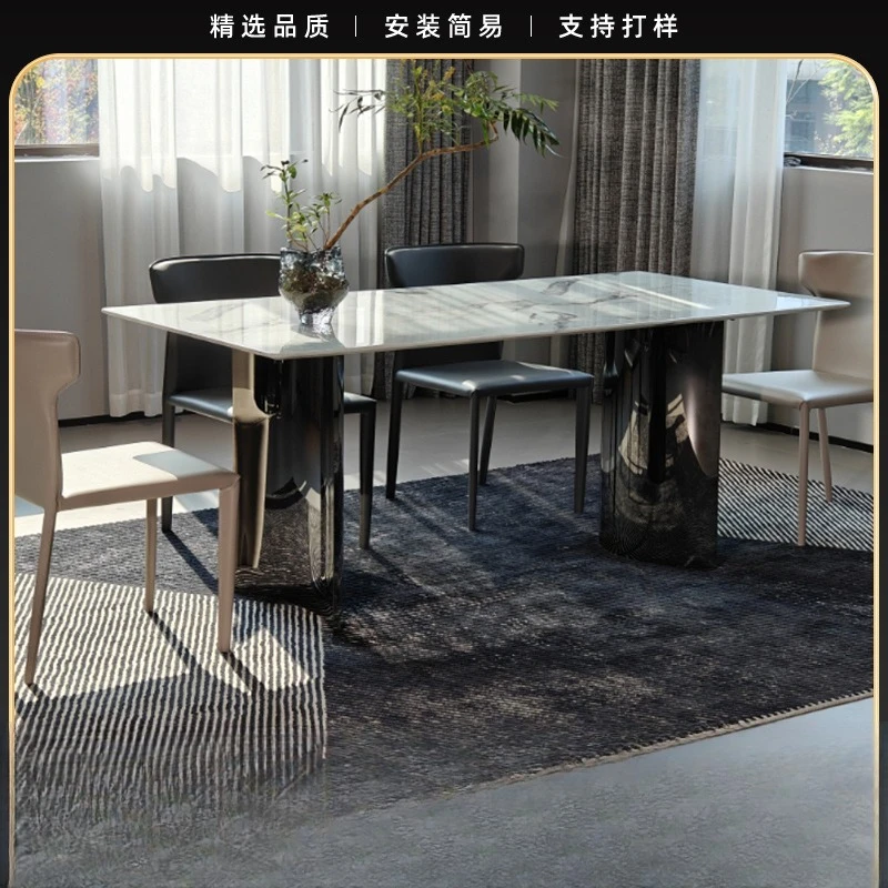 Manufacturer wholesale rock slab dining table modern simple rectangular dining table and chair combination small apartment
Manufacturer wholesale rock slab dining table modern simple rectangular dining table and chair combination small apartment