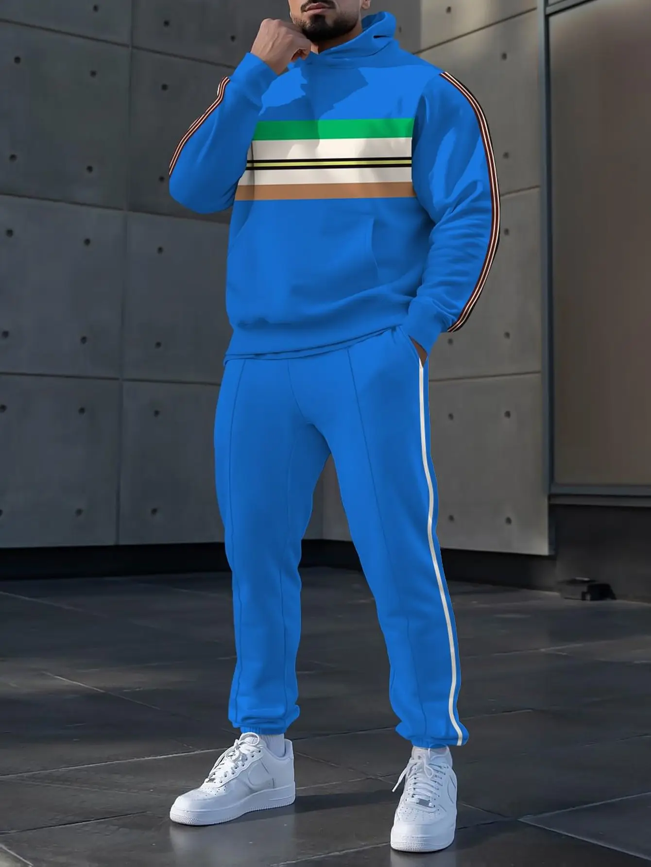 2-piece set, European and American men's fashionable sports long-sleeved top and long pants set
2-piece set, European and American men's fashionable sports long-sleeved top and long pants set