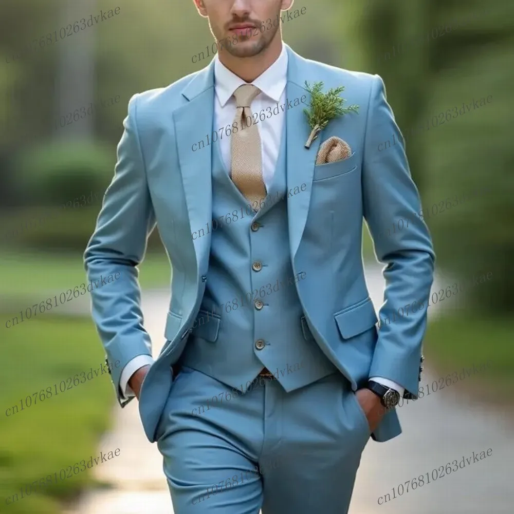Sky Blue Formal Men Suit Groom Groomsman Wedding Party Prom Business Male Tuxedos 3 Piece Set Blazer Vest Pants Customized
Sky Blue Formal Men Suit Groom Groomsman Wedding Party Prom Business Male Tuxedos 3 Piece Set Blazer Vest Pants Customized