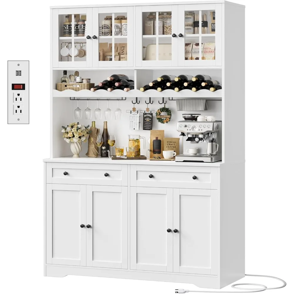 Modern White Tall Kitchen Pantry Cabinet with Charging Station, Microwave Stand, and Wine Racks
Modern White Tall Kitchen Pantry Cabinet with Charging Station, Microwave Stand, and Wine Racks