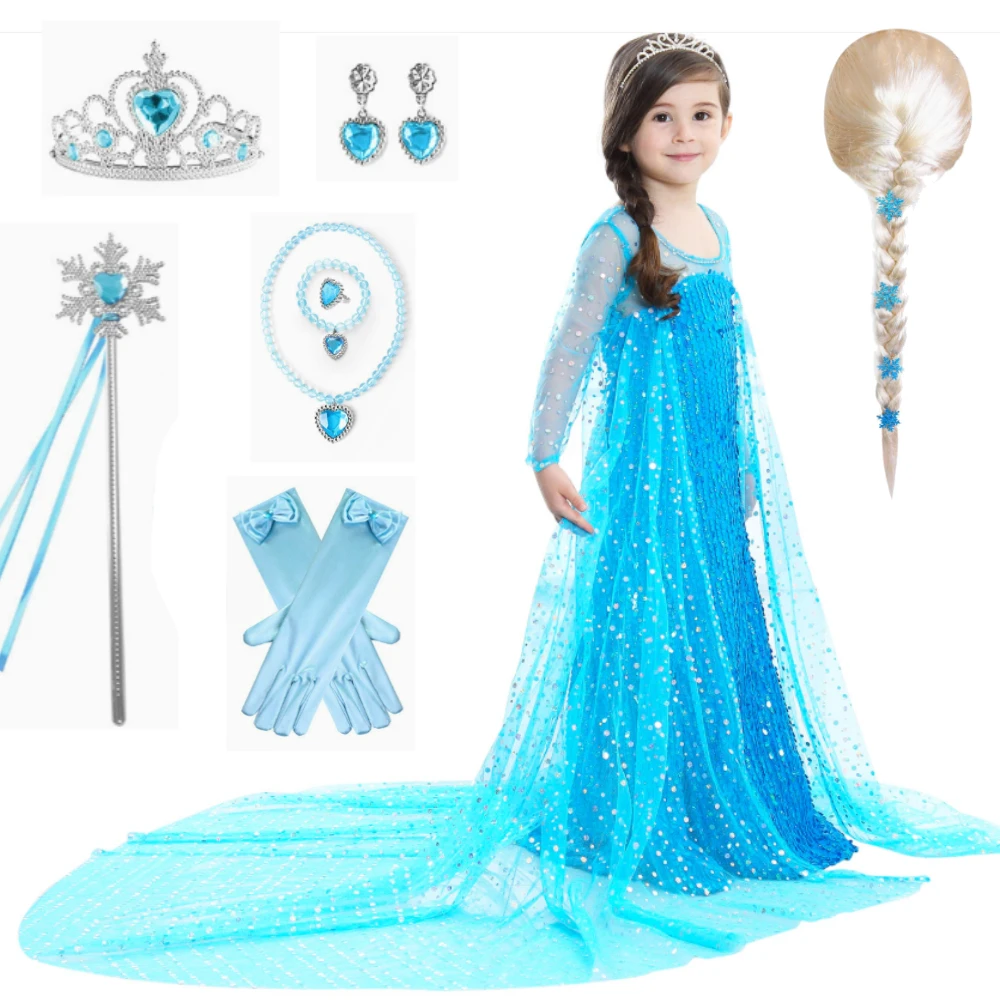9pcs Snow Queen Girls Princess Blue Dress Costume Sequin Halloween Birthday Party Cosplay Performance Dress Up Kids
9pcs Snow Queen Girls Princess Blue Dress Costume Sequin Halloween Birthday Party Cosplay Performance Dress Up Kids