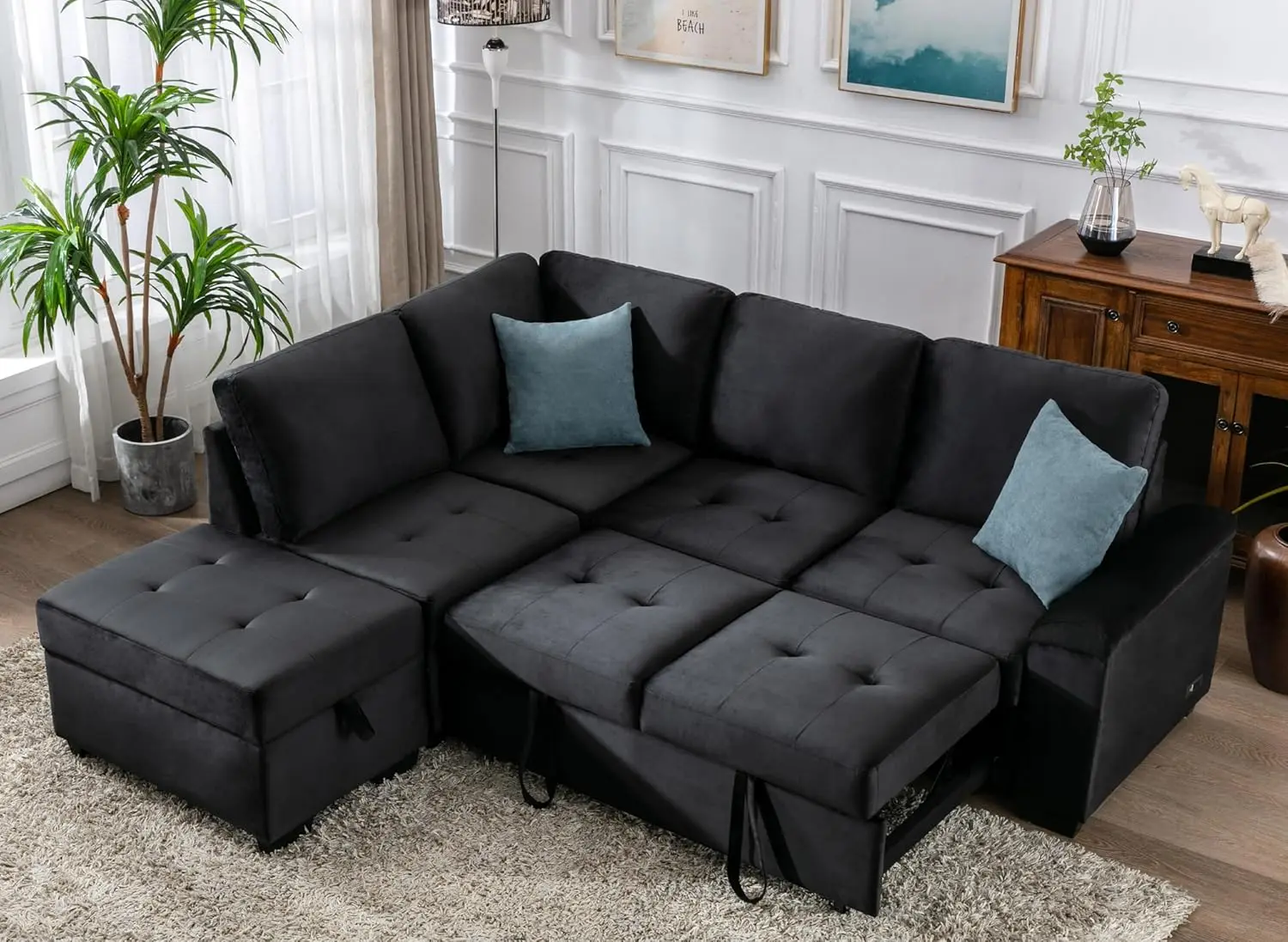 87.4"" L Shaped Convertible Sectional Corner Sofa, Velvet Upholstery Sleeper Sofá Beds With Storage Ottoman, Cup Holder & Dual
87.4"" L Shaped Convertible Sectional Corner Sofa, Velvet Upholstery Sleeper Sofá Beds With Storage Ottoman, Cup Holder & Dual