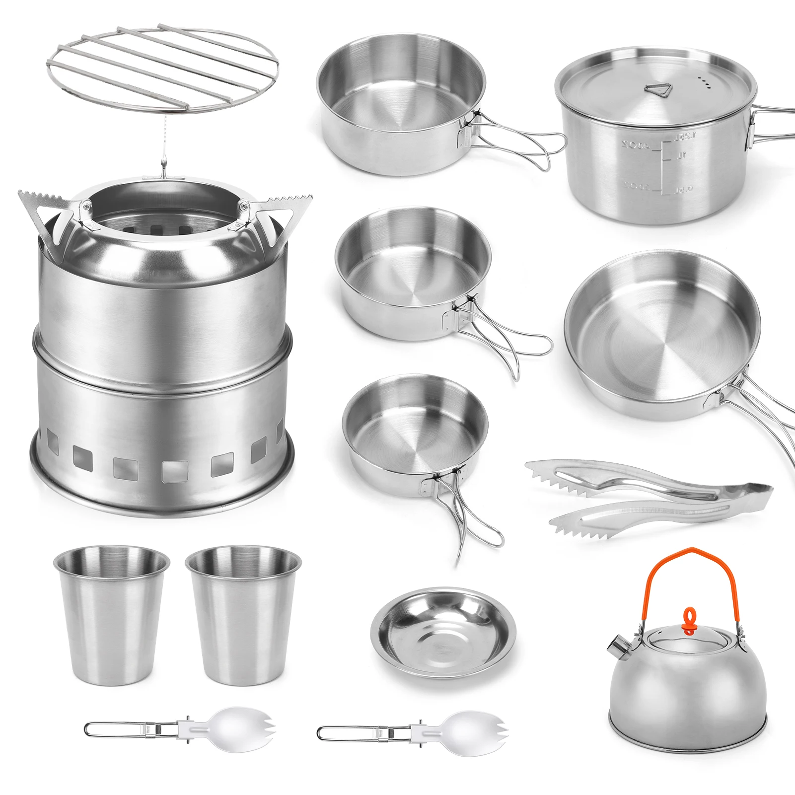 Stainless Steel Large Camping Stove with Cookware Set Stackable Wood Burning Stove for Outdoor Camping Hiking Branches Alcohol
Stainless Steel Large Camping Stove with Cookware Set Stackable Wood Burning Stove for Outdoor Camping Hiking Branches Alcohol