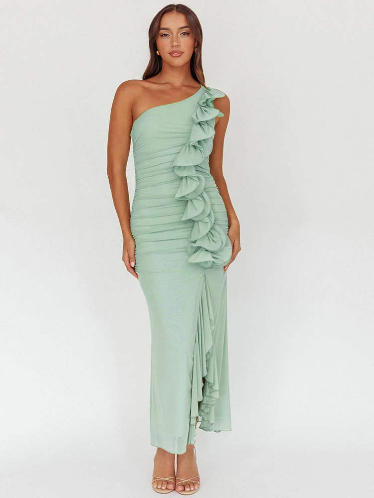 One Shoulder Ruffles Maxi Dress Women Summer Backless Sleeveless Fashion Split Sexy Dresses Gown Elegant Party Long Dress 2025
One Shoulder Ruffles Maxi Dress Women Summer Backless Sleeveless Fashion Split Sexy Dresses Gown Elegant Party Long Dress 2025