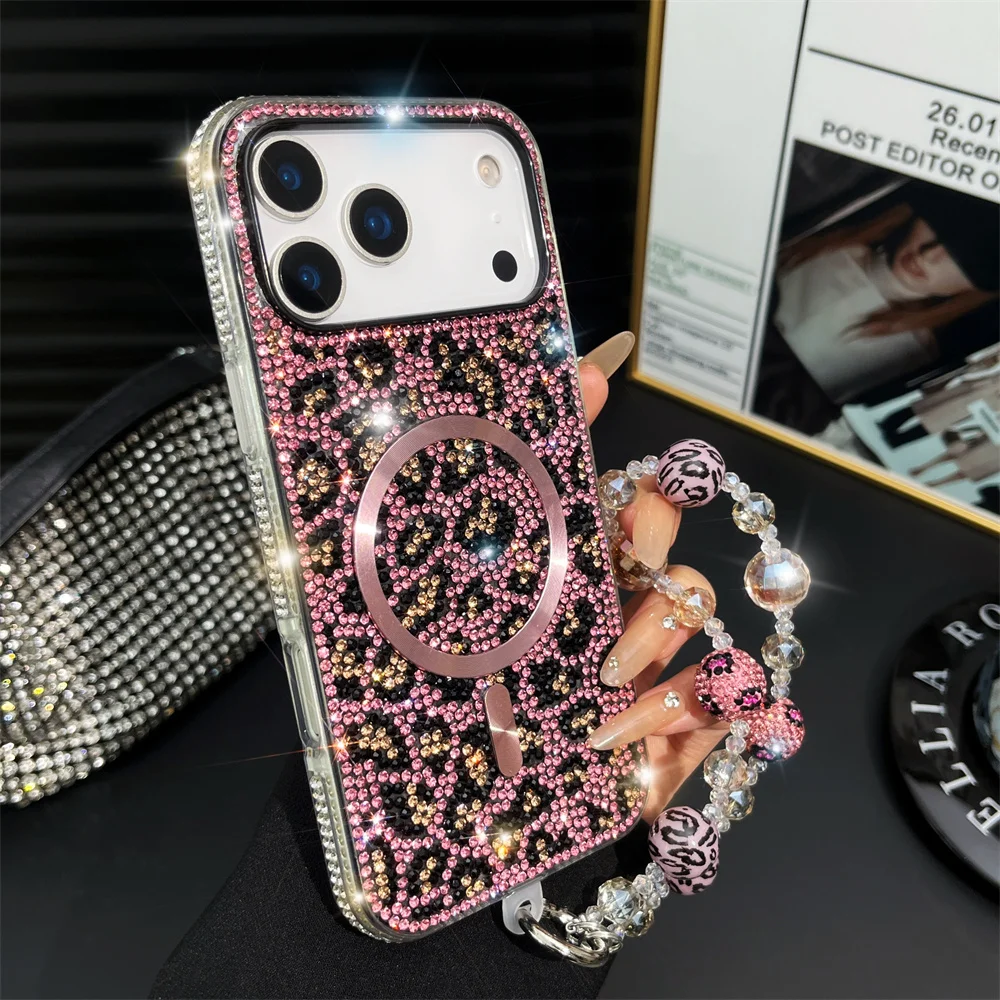 Handmade Bling DIY Glitter Leopard For Magsafe Case For iPhone 17 Pro Max 16 17Pro Women Crystal Full Diamond Cover Beads Strap
Handmade Bling DIY Glitter Leopard For Magsafe Case For iPhone 17 Pro Max 16 17Pro Women Crystal Full Diamond Cover Beads Strap