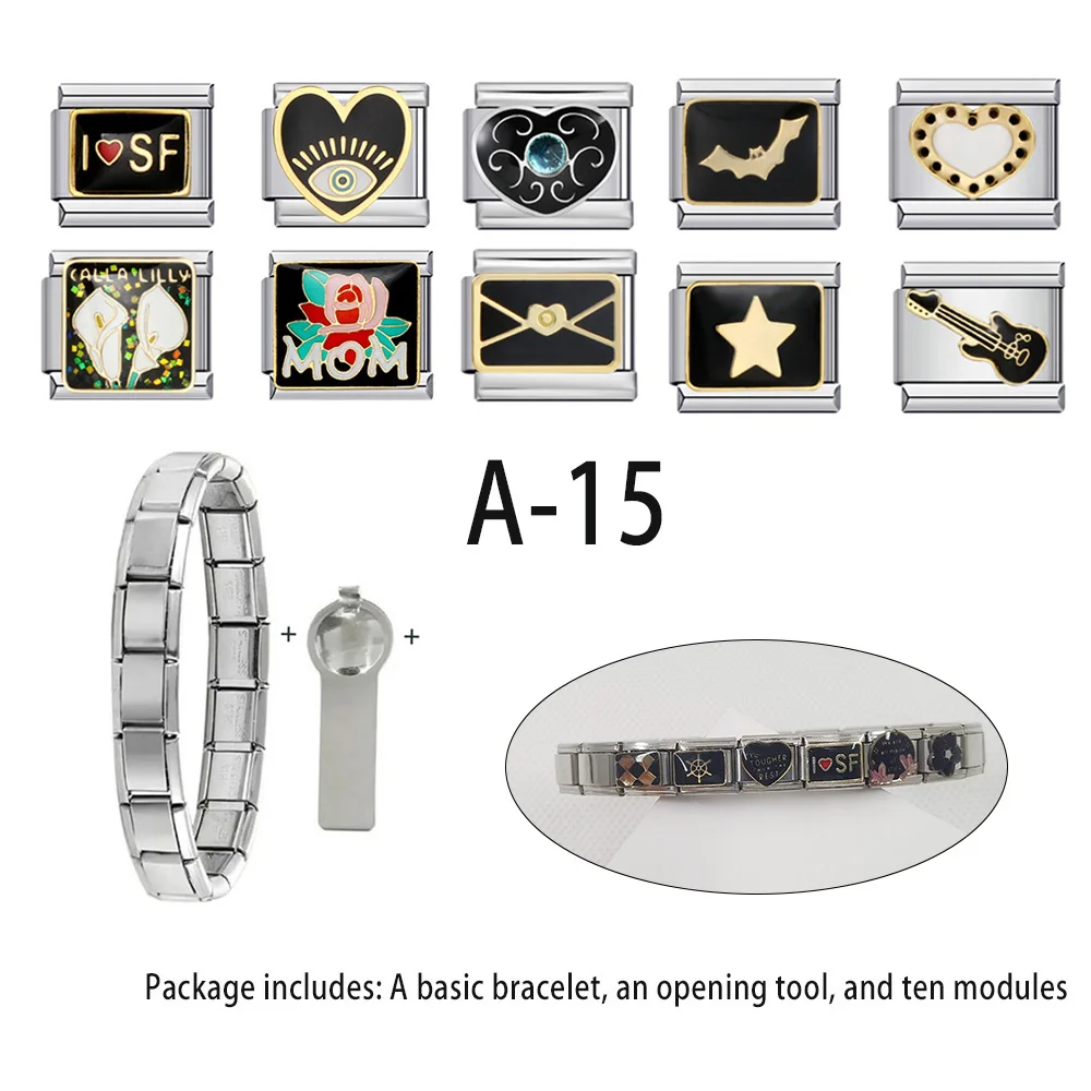 12pcs/Set Black Color Italian Charms Link with Basic Bracelet and Tool Pack For Women Men Daily Party Gifts DIY Making Jewelry
12pcs/Set Black Color Italian Charms Link with Basic Bracelet and Tool Pack For Women Men Daily Party Gifts DIY Making Jewelry