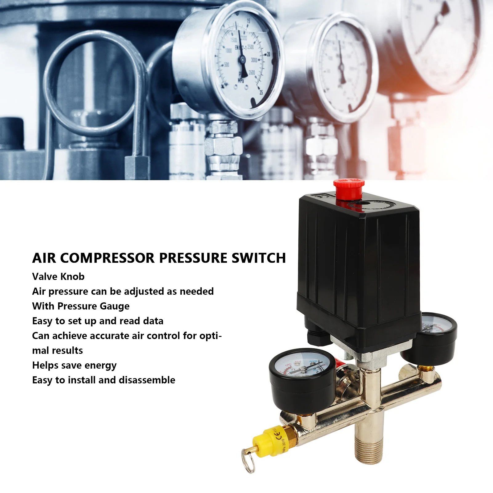 Air Compressor Pressure Switch 0 To 180PSI Pressure Regulator Control Valve with 2 Gauge
Air Compressor Pressure Switch 0 To 180PSI Pressure Regulator Control Valve with 2 Gauge