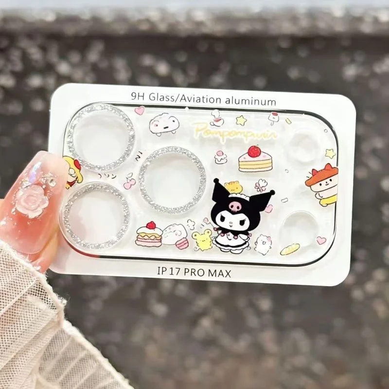 Cute Kuromi Camera Lens Protector for iPhone 17 Pro Max 17 Pro 3-in-1 Full Cover Glitter Film HD Clear Tempered Glass Cute Kuromi Camera Lens Protector for iPhone 17 Pro Max 17 Pro 3-in-1 Full Cover Glitter Film HD Clear Tempered Glass
