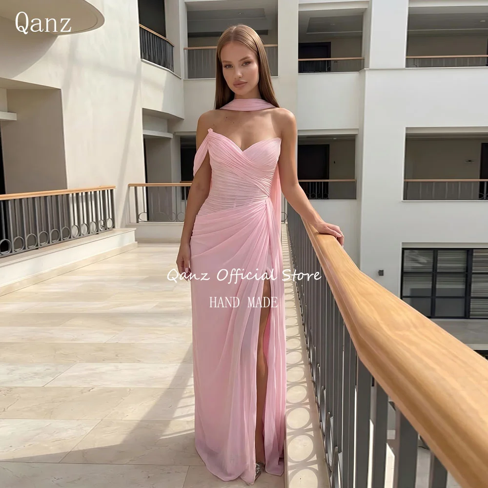 Qanz Gracefull Evening Dresses Slit Pink Chiffon Women's Wedding Party Attire Mermaid One Shouder Vestidos De Fiesta Customized
Qanz Gracefull Evening Dresses Slit Pink Chiffon Women's Wedding Party Attire Mermaid One Shouder Vestidos De Fiesta Customized