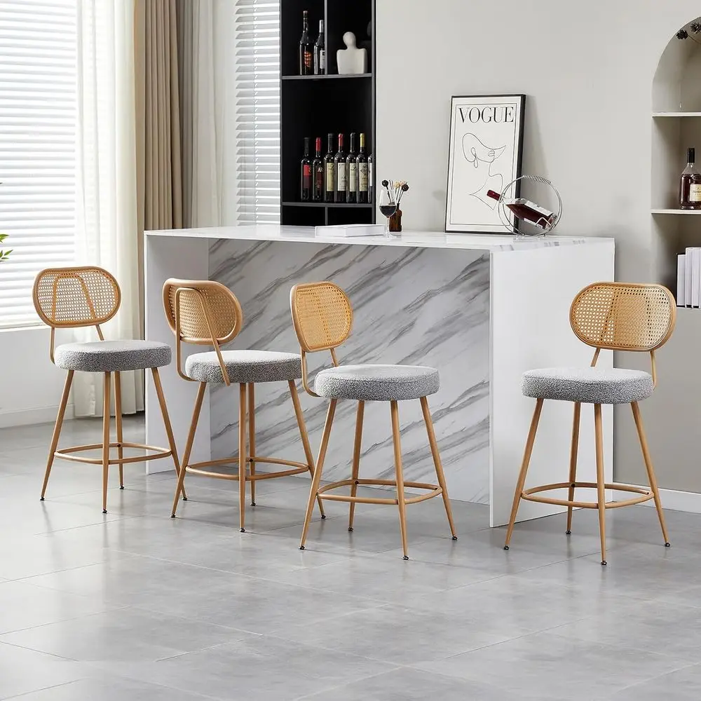 26" Rattan Barstools Set o 4, Counter Height Bar Chair with Wooden Metal Legs, ern ArmlSherpa Pub Chair, Adjustable eetpads Stoo
26" Rattan Barstools Set o 4, Counter Height Bar Chair with Wooden Metal Legs, ern ArmlSherpa Pub Chair, Adjustable eetpads Stoo
