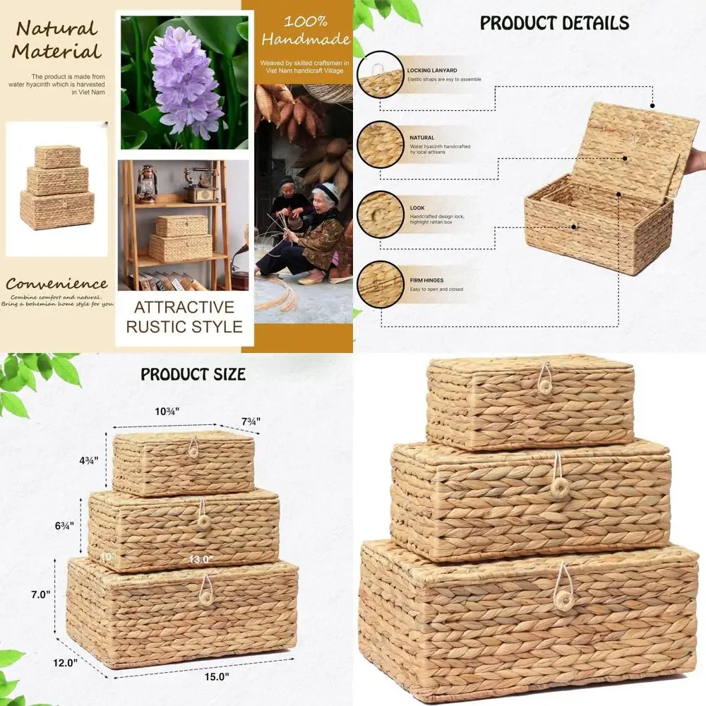 Набор из 3-х плетеных корзин для хранения с крышкой, большие прямоугольные корзины из ротанга, декоративные коробки, плетеная корзина из натуральной гиацинта
Набор из 3-х плетеных корзин для хранения с крышкой, большие прямоугольные корзины из ротанга, декоративные коробки, плетеная корзина из натуральной гиацинта