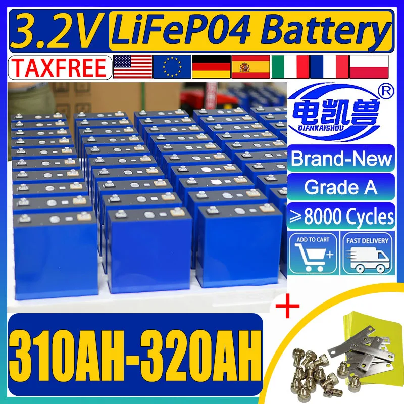 New 3.2V 320ah 310Ah Lifepo4 Battery Lithium iron phosphate Rechargeable Cell For DIY 12V 24V RV Solar Camping EU/US duty-free
New 3.2V 320ah 310Ah Lifepo4 Battery Lithium iron phosphate Rechargeable Cell For DIY 12V 24V RV Solar Camping EU/US duty-free