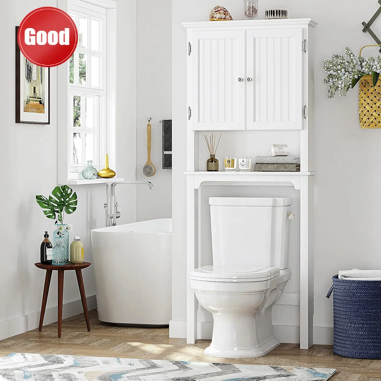 Over The Toilet Storage Cabinet, Over Toilet Bathroom Organizer with Adjustable Shelves and Double Doors, White
Over The Toilet Storage Cabinet, Over Toilet Bathroom Organizer with Adjustable Shelves and Double Doors, White