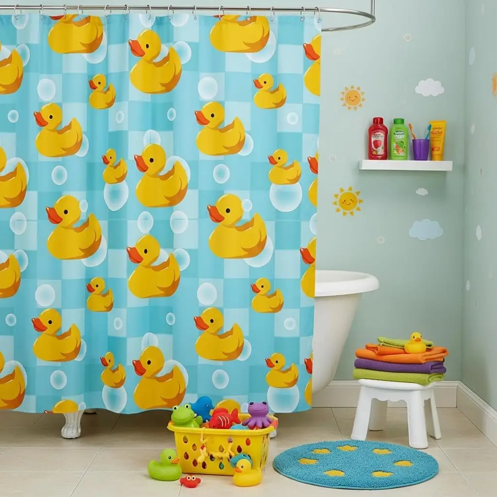 Cute Cartoon Ducks Shower Curtain Set with 12 Hooks,Duck Shower Bathroom Curtain,Kids Girls Teens Blue Grids Waterproof Fabrics
Cute Cartoon Ducks Shower Curtain Set with 12 Hooks,Duck Shower Bathroom Curtain,Kids Girls Teens Blue Grids Waterproof Fabrics