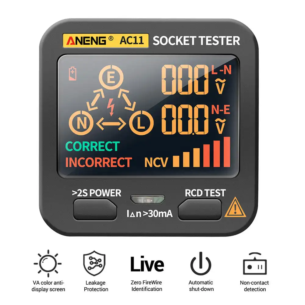 ANENG AC11 Socket Detector US Plug Ground Zero Line Plug Polarity Phase Detector Socket Tester Smart Digital Tester