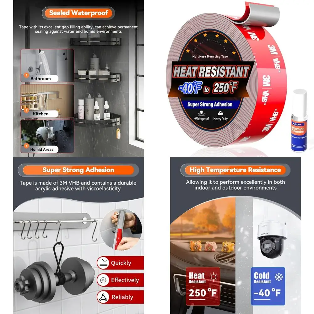 Double Sided Tape Heavy Duty Made of 3M VHB, 15FT Outdoor Heat Resistant Automotive Waterproof Mounting Tape, 1.2In Width Super
Double Sided Tape Heavy Duty Made of 3M VHB, 15FT Outdoor Heat Resistant Automotive Waterproof Mounting Tape, 1.2In Width Super